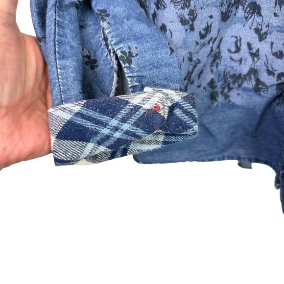 Free people Dottie Over You Floral Chambray Denim Plaid Button Front Top Shirt S - Picture 5 of 7